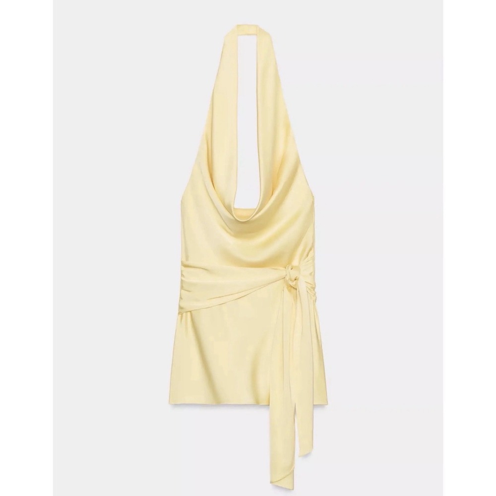 Zara Yellow Satin Silky Halter Mini Dress Kate Hudson Low Back Summer 90s Y2K